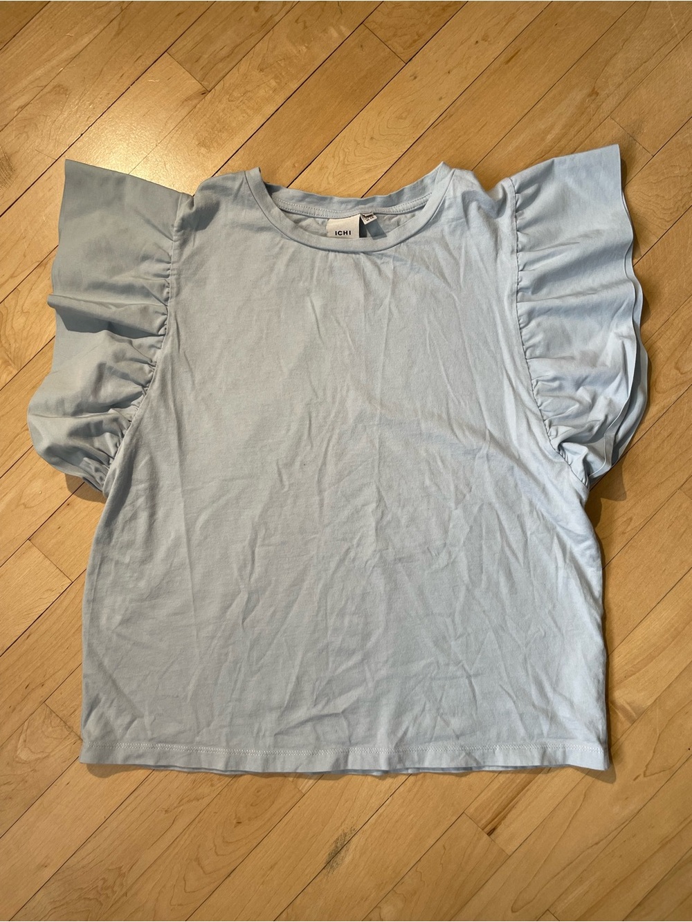 ICHI pastel blue ruffle sleeved T shirt